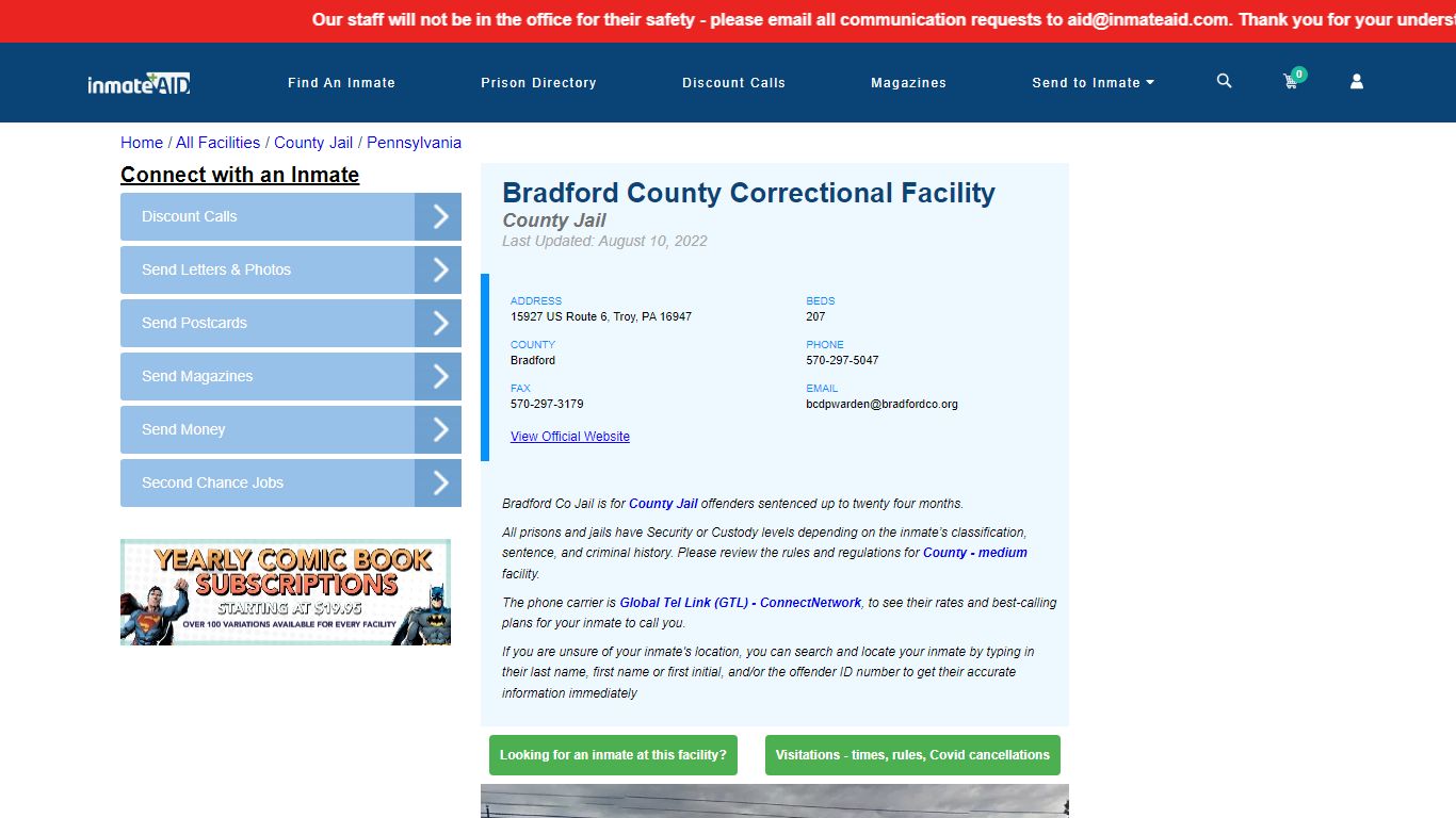 Bradford County Correctional Facility - Inmate Locator ...